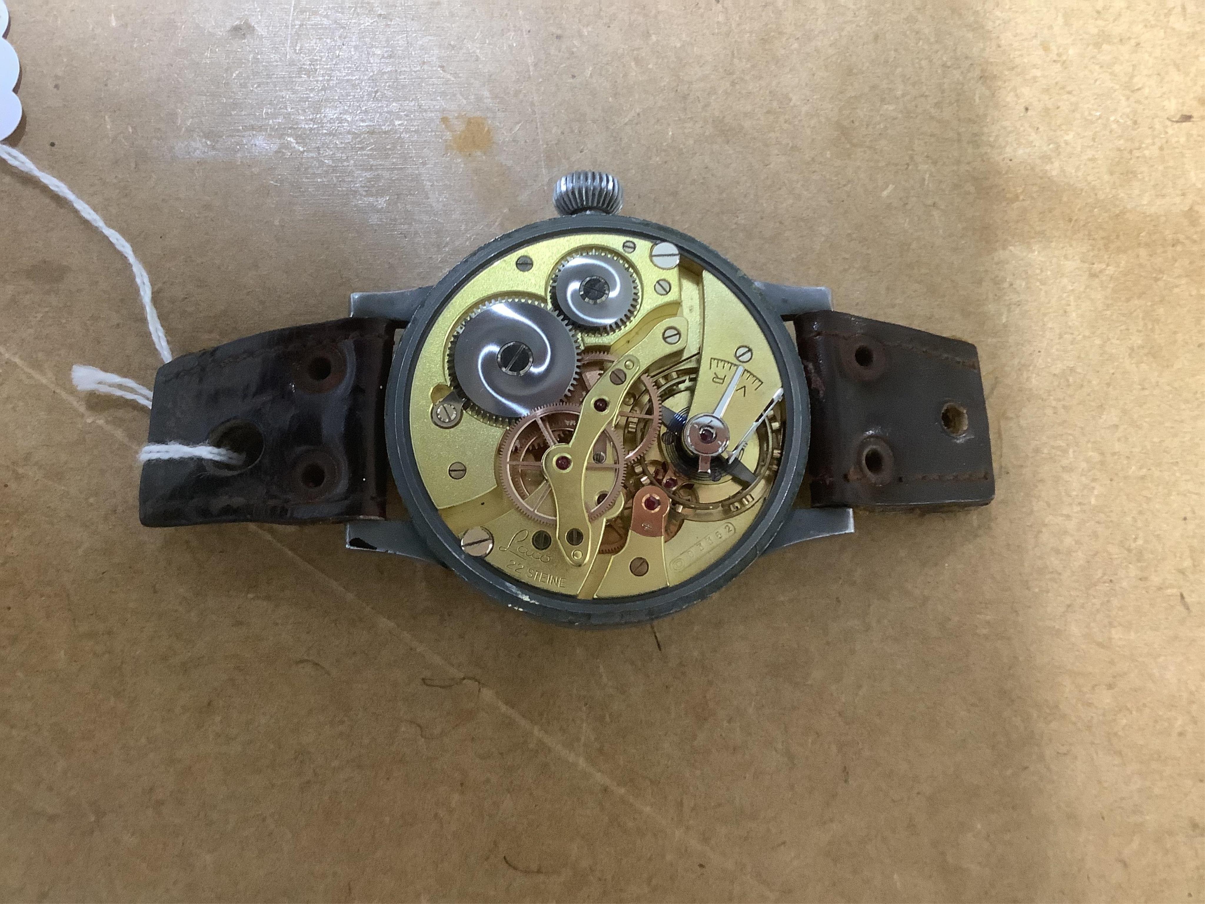 A gentleman's nickel plated brass German Laco B-UHR WWII Luftwaffe Navigators manual wind wrist watch, circa 1941